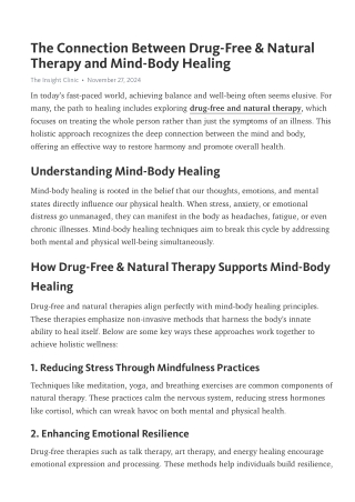 The Connection Between Drug-Free & Natural Therapy and Mind-Body Healing