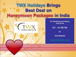 TWX Holidays brings best deal on Honeymoon Packages in India