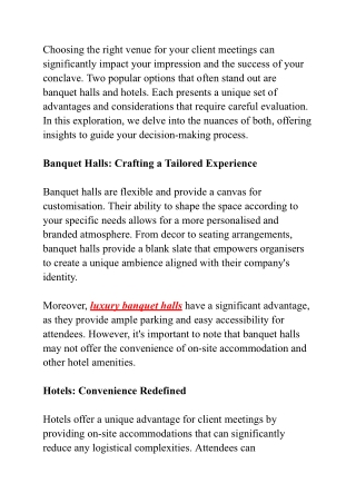 Banquet Hall vs Hotel: Which Venue is Right for Your Client Meetings?