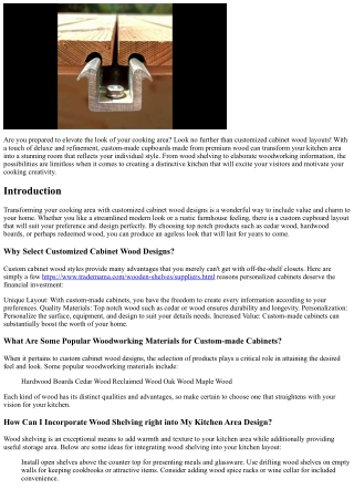Change Your Cooking Area with Custom Cabinet Wood Designs