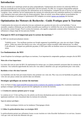 Optimisation des Moteurs de Recherche : Guide Pratique pour le Tourisme