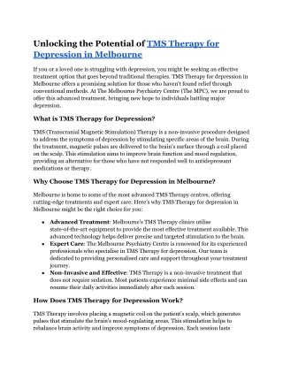 tms therapy for depression melbourne _  The MPC