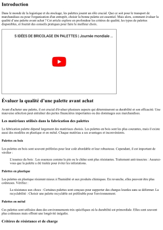 “Évaluer la qualité d’une palette avant achat.“