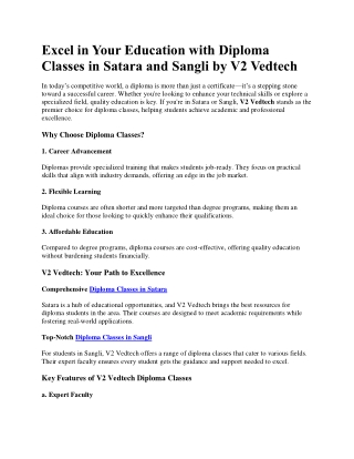 Diploma Classes in Satara and Sangli by V2 Vedtech
