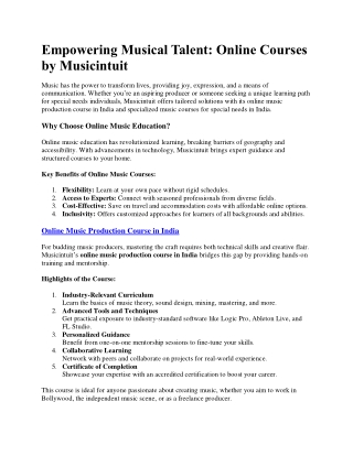 Empowering Musical Talent Online Courses by Musicintuit