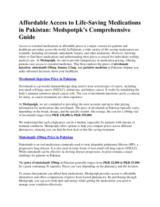 Affordable Access to Life-Saving Medications in Pakistan