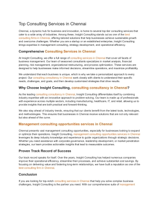 Top Consulting Services in Chennai