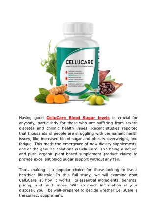 CelluCare Blood Sugar Diabetes
