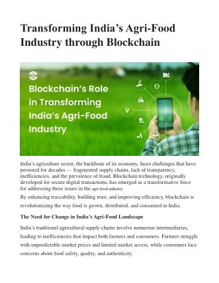 Transforming India’s Agri-Food Industry through Blockchain