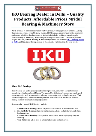 IKO Bearing Dealer in Delhi - Mridul Bearing & Machinery Store