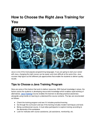 How to Choose the Right Java Training for You