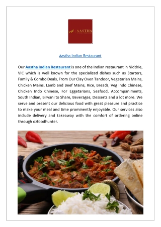 15% Off | Aastha Indian Restaurant | Niddrie | Menu