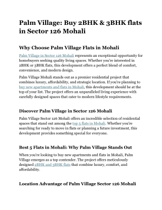 Palm Village: Buy 2BHK & 3BHK flats in Sector 126 Mohali