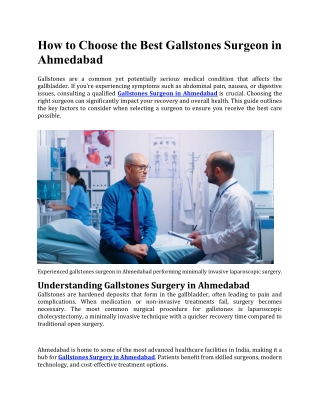 How to Choose the Best Gallstones Surgeon in Ahmedabad