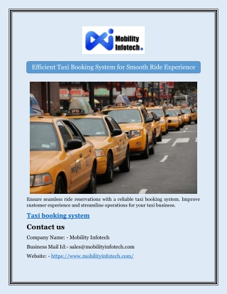 Efficient Taxi Booking System for Smooth Ride Experience