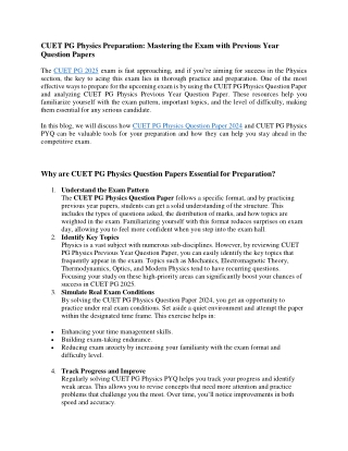 CUET PG Physics Preparation: Mastering the Exam with PYQ