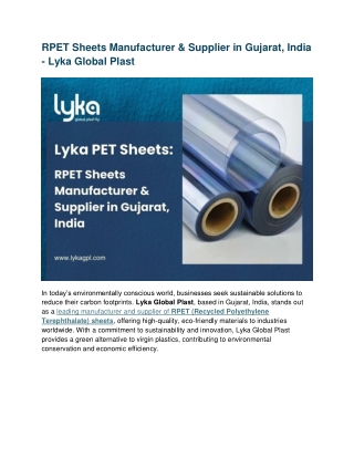 RPET Sheets Manufacturer & Supplier in Gujarat