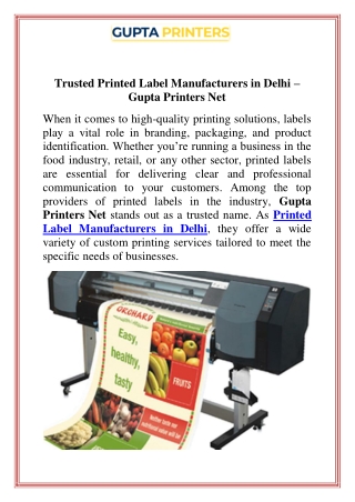 Trusted Printed Label Manufacturers in Delhi  Gupta Printers Net