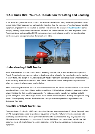 HIAB Truck Hire Your Go-To Solution for Lifting and Loading