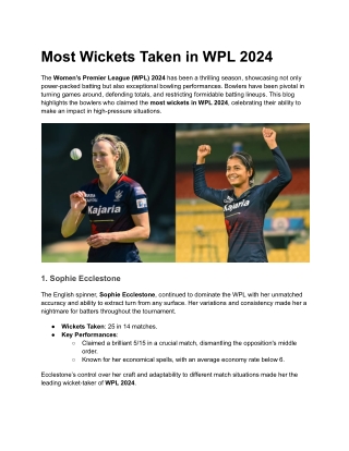 Most Wickets Taken in WPL 2024