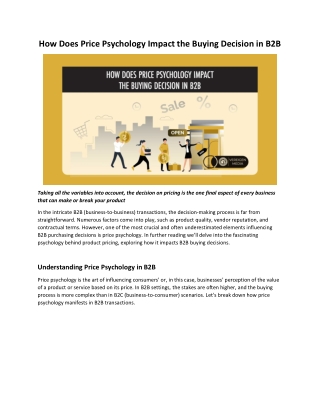 How does Price Psychology impact the buying decision in B2B