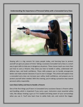 Understanding the Importance of Personal Safety with a Concealed Carry Class