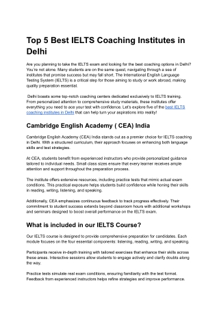 Top 5 Best IELTS Coaching Institutes in Delhi