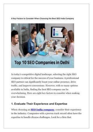 8 Key Factors to Consider When Choosing the Best SEO India Company