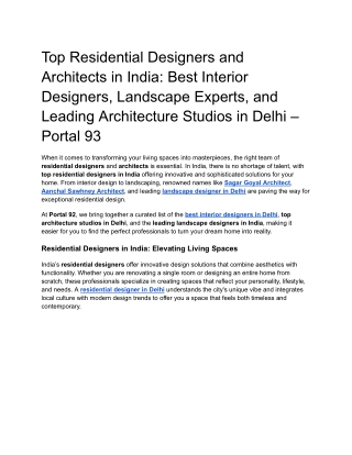 Top Residential Designers and Architects in India_ Best Interior Designers, Landscape Experts, and Leading Architecture