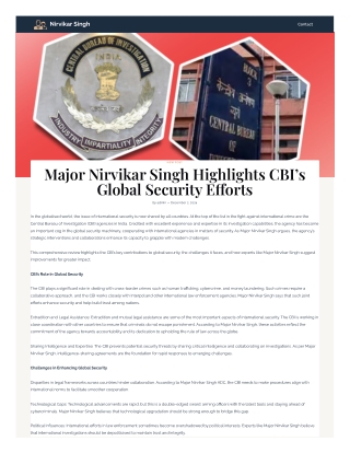 Major Nirvikar Singh Highlights CBI’s Global Security Efforts