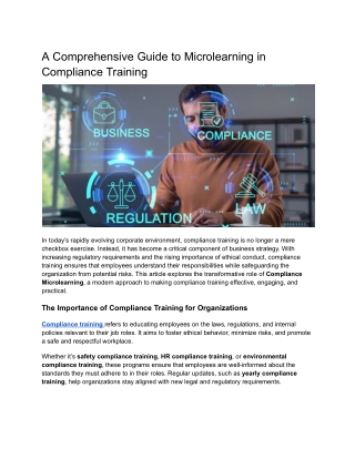 Microlearning Pre-requisites for enhancing the effectiveness of Compliance Train