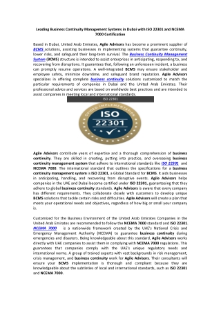 Leading Business Continuity Management Systems in Dubai with ISO 22301 and NCEMA