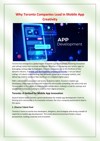 Why Toronto Companies Lead in Mobile App Creativity