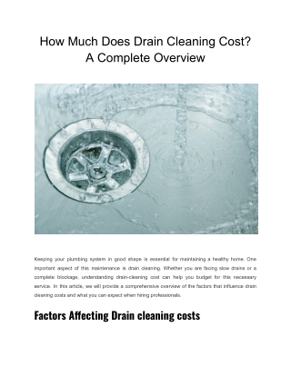 How Much Does Drain Cleaning Cost? A Complete Overview