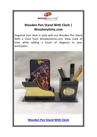 Wooden Pen Stand With Clock  Woodanytime.com