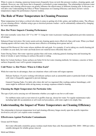 Comprehending the Effect of Water Temperature on Cleaning Effectiveness