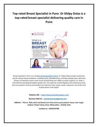 Top-rated Breast Specialist in Pune  Dr Shilpy Dolas is a top-rated breast specialist delivering quality care in Pune