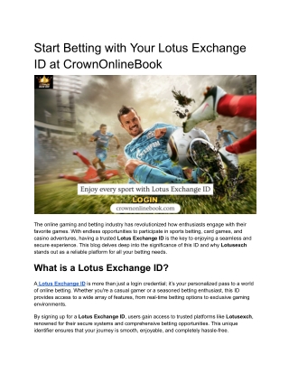 Start Betting with Your Lotus Exchange ID at CrownOnlineBook