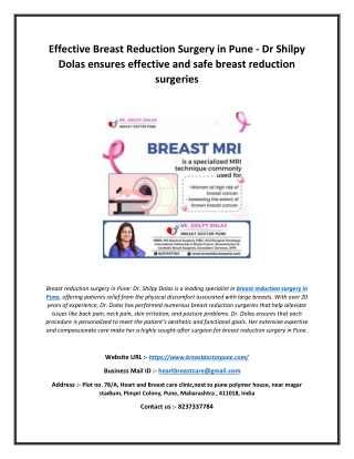 Effective Breast Reduction Surgery in Pune - Dr Shilpy Dolas ensures effective and safe breast reduction surgeries