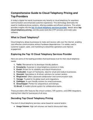 Comprehensive Guide to Cloud Telephony Pricing and Top Providers