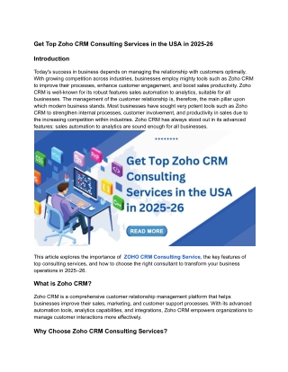 Get Top ZOHo CRM Consulting Services in the USA in 2025-26