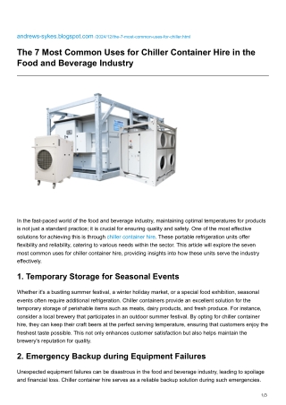 The 7 Most Common Uses for Chiller Container Hire in the Food and Beverage Industry