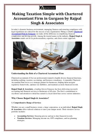 Chartered Accountant Firm in Gurgaon - Rajpal Singh & Associates