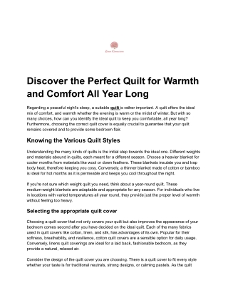 Discover the Perfect Quilt for Warmth and Comfort All Year Long