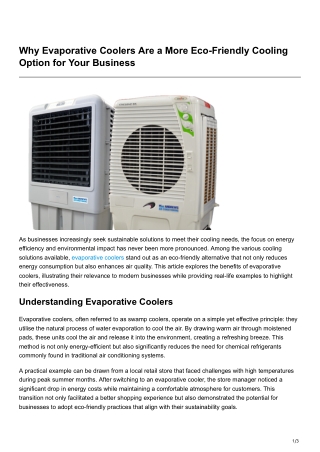 Why Evaporative Coolers Are a More Eco Friendly Cooling Option for Your Business
