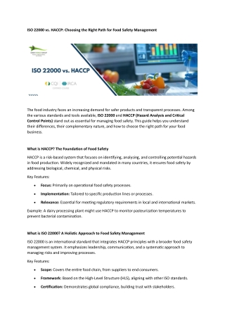 ISO 22000 vs. HACCP: Choosing the Right Path for Food Safety Management