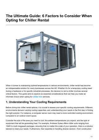 The Ultimate Guide 6 Factors to Consider When Opting for Chiller Rental