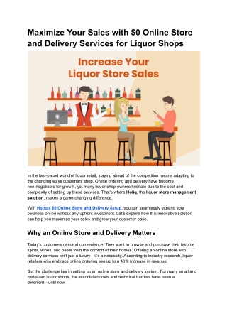 Maximize Your Sales with $0 Online Store and Delivery Services for Liquor Shops