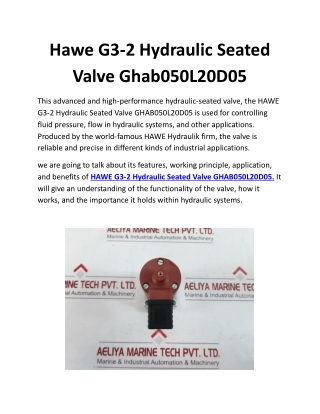 Hawe G3-2 Hydraulic Seated Valve Ghab050L20D05