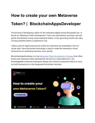 How to create your own Metaverse Token - BlockchainAppsDeveloper